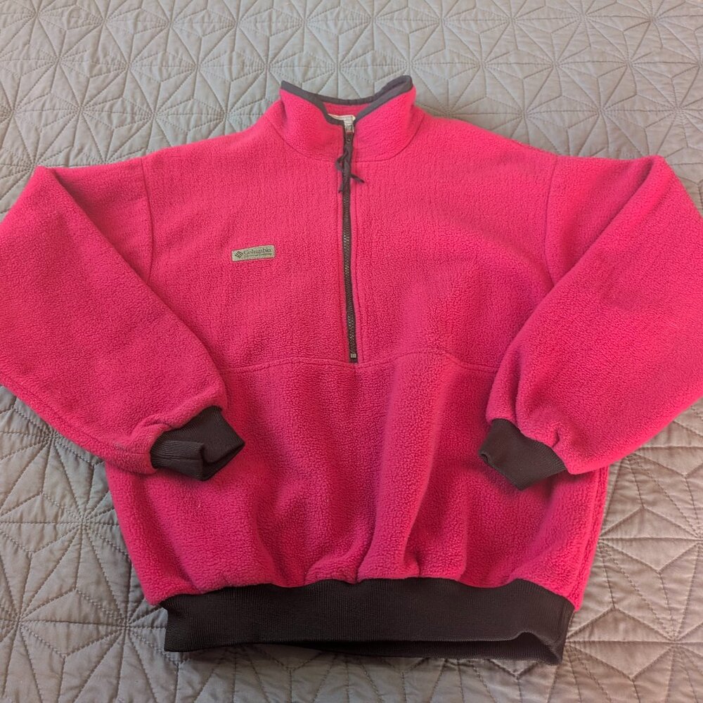 Vintage 90s Columbia Hot Pink Fleece Half Zip Pullover USA Made Size M
